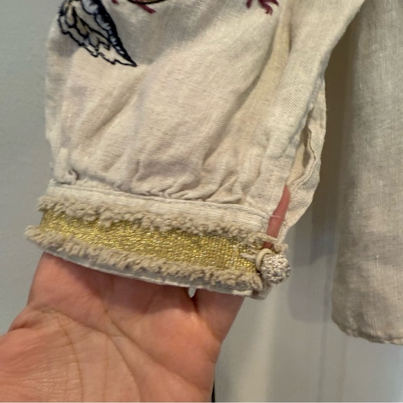 CHICOS 100% Linen Cream Puff Sleeve Embroidered Tunic Blouse Women’s Sz 14 Boho - Picture 6 of 11